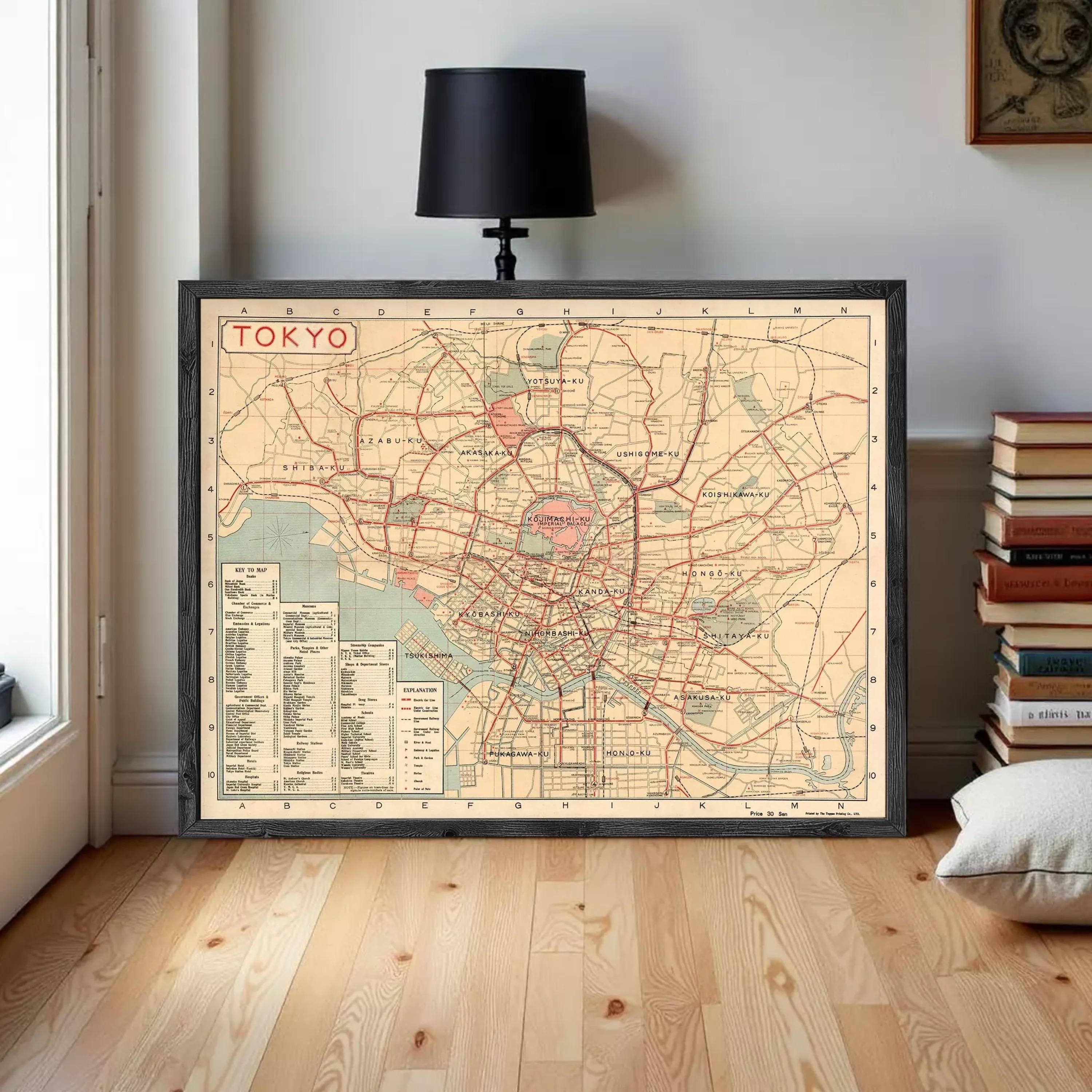 Old Map of Tokyo Japan 1907 Vintage Map | Old Map Print – VINTAGE