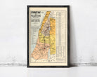 The image is a framed vintage map of the Middle East, specifically focusing on the region of Palestine.