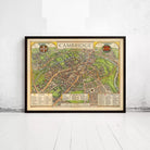 The image is a framed vintage map of Cambridge, England, depicting the city's layout and surrounding areas.
